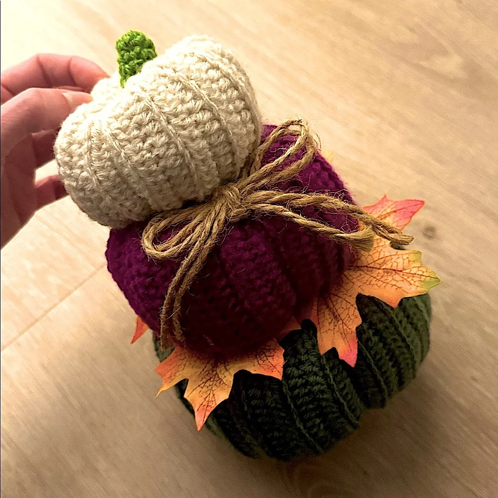Handcrafted Crochet Knit Pumpkin Stack Decor